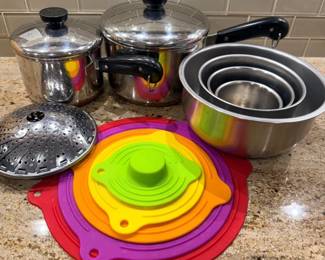 44 VintageRevereWareSaucePansStainlessBowlsSiliconeCovers