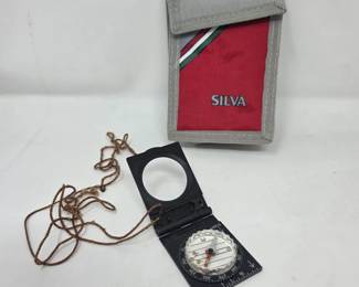 104 1980sSilvaHuntsmanLiquidFilledCompassWithCaseDocumentation