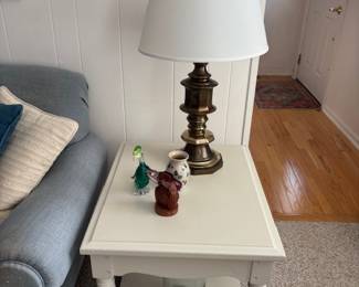 White End Table, Brass Lamp