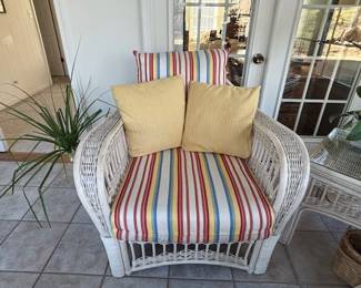 Cane Chair w/Cushion, Pillows