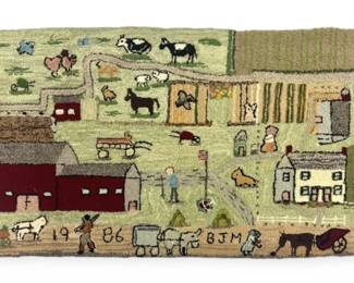 Farm Town Hooked Rug 42.5 x 20 