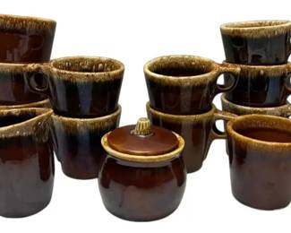 Hull Oven Proof USA Brown Mugs, Creamer, Sugar Bowl