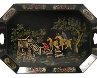 Large Black Metal Stenciled Tray