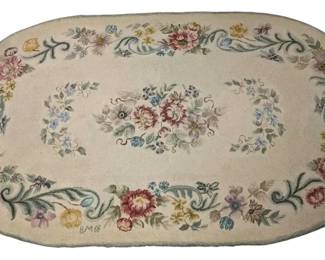 Large Oval Floral Hooked Rug 58 X 98 
