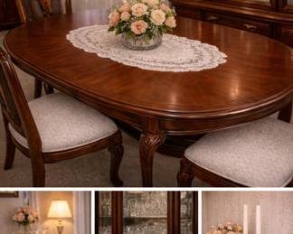Elegant dining room oval table with china cabinet and buffet