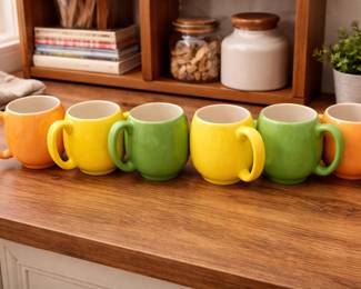 🌼 Retro Color Pop Mug Set – 6 Bright Vintage Coffee Cups 🌼