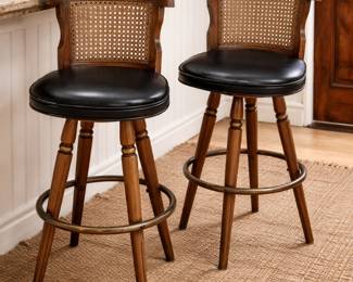 Vintage Cane Back Bar Stool Set (2)
