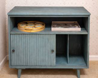 Vintage Mid-Century Record Cabinet – Sliding Door, Tapered Legs