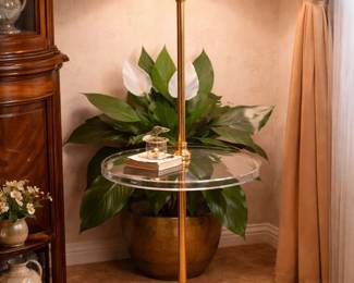 Vintage Brass Floor Lamp w/ Glass Tray Table – Mid Century Style Side Table Lamp