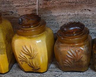 Vintage L.E. Smith Amber Glass Canisters Jar & Lid Sandscroll Pattern 