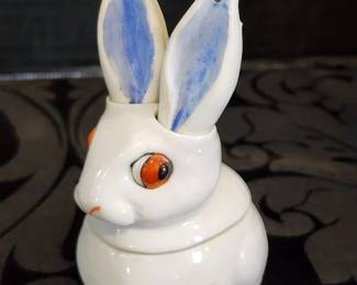 Rabbit Covered Jar with Ear Salt Pepper Shakers