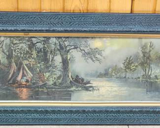 Vintage camp scene print with beautiful frame.