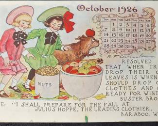Baraboo, WI 1926 Calendar Advertising Postcard