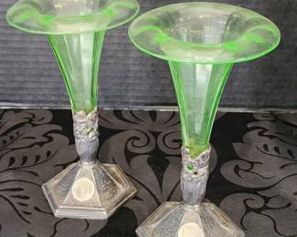 Uranium glass trumpet vases