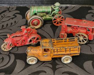 Cast Iron Metal Toys, Motorcycle, Tractors, and Truck