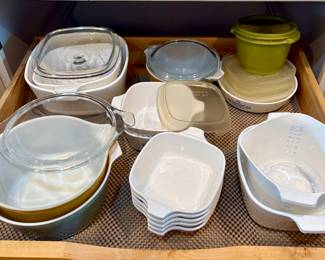 Pyrex, Tupperware, and old corning ware