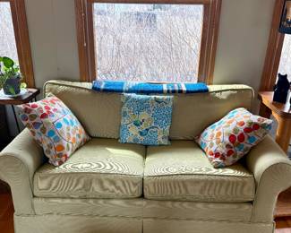 Walter E Smithe vintage corded fabric green love seat