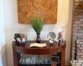 Art Deco half moon console table w/glass shelf
