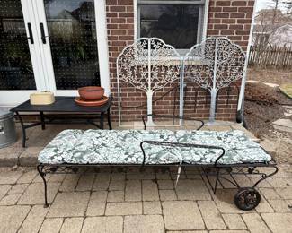 Vintage Wrought iron adjustable lounger & metal wall decor