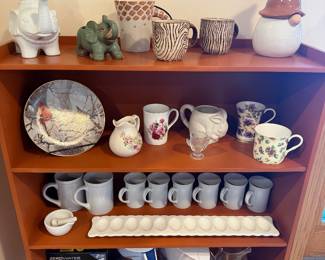 MCM bookshelf & ceramics 