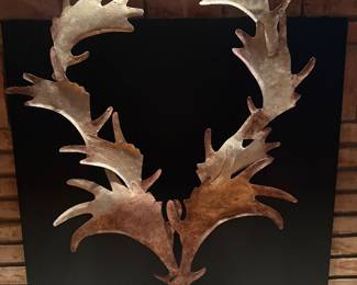 42” metal antlers art sculpture w/base