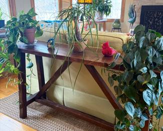 Vtg Pottery Barn rustic solid wood console table