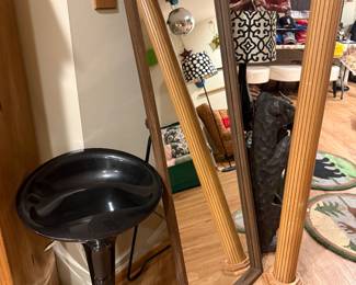 Framed floor standing mirror & chrome swivel bar stool