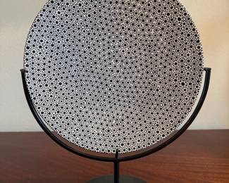 Murano Millefiori 7.5” black and white round flower plate on a stand 