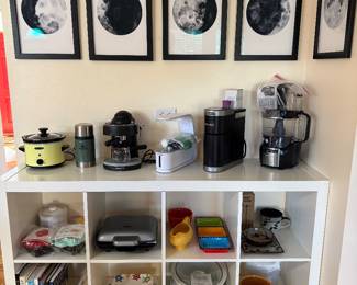 5 shades of the moon artwork & white 8- cubed storage unit