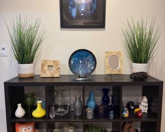 Artificial plants. IKEA 8 cube shelf unit & home decor