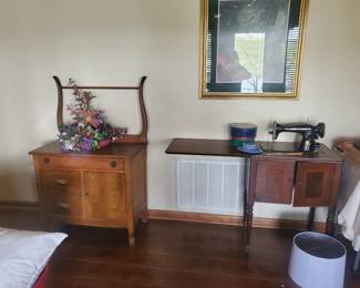 vintage wash stand, vintage sewing machine