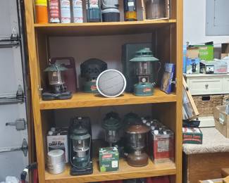 bookcase & camping stuff (need a lantern?)