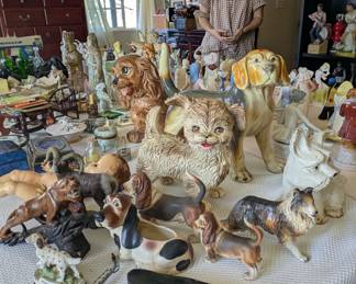 Vintage Cast Iron and Ceramic Doggies