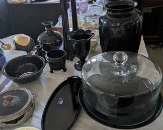 Black MCM vases/cake plate