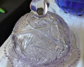 Vintage Pressed Glass Lavender Butter Dish