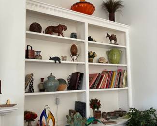  More Art glass, pottery and leather animals, and hardback , & spiral cook books