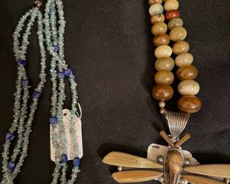 Apatite and lapis 3 strand necklace.  Fabulous sterling jasper dragonfly necklace