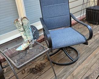 Outdoor furniture chairs, table, and garden Pots