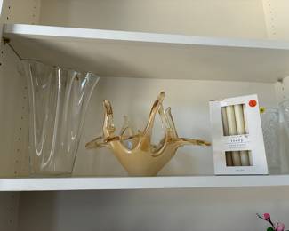 Art glass  vases ,bowls and bees wax candles