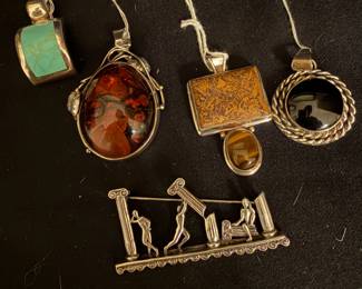 Turquoise, Amber, Jasper, onyx sterling pendants