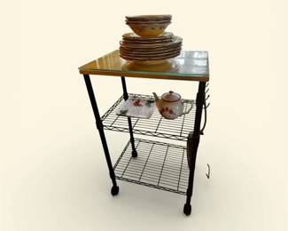 Small Metal And Wooden Bakers Rack W Mystery Lot Of Accessories