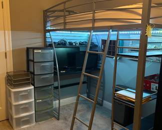 Bunk bed with desk and mattress, monitors