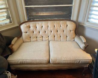 French Provincial Love Seat by Kingsley Furniture model # 2572 with light staining