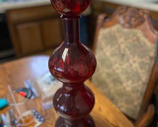 MCM-Empoli Glass Genie Bottle Large Ruby Decanter