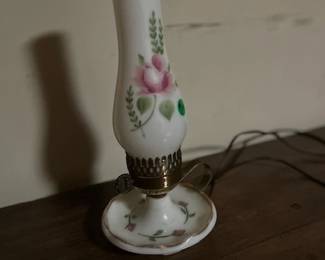 Milk Glass plug in bedside Lamp, Hurricane Chimney