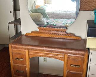 Vintage Art Deco Waterfall Vanity with round mirror