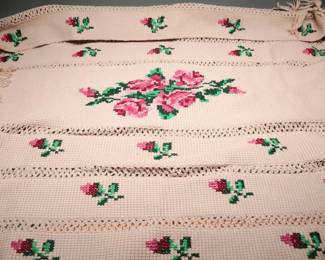  Hand-Embroidered Floral Afghan, 1960s