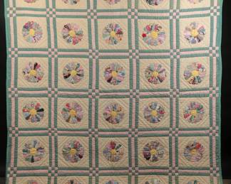  1930s Dresden Plate Feed Sack Quilt, 76 x 86 in.