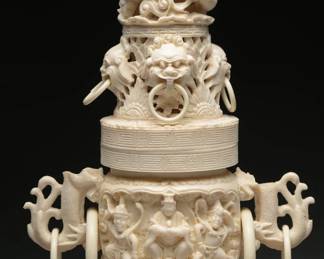  Chinese Carved Resin Censer with Dragon Handles