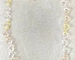 Diamond Cut Heart Tri-Color Sterling Silver Bracelet| Total Weight 2.9 grams